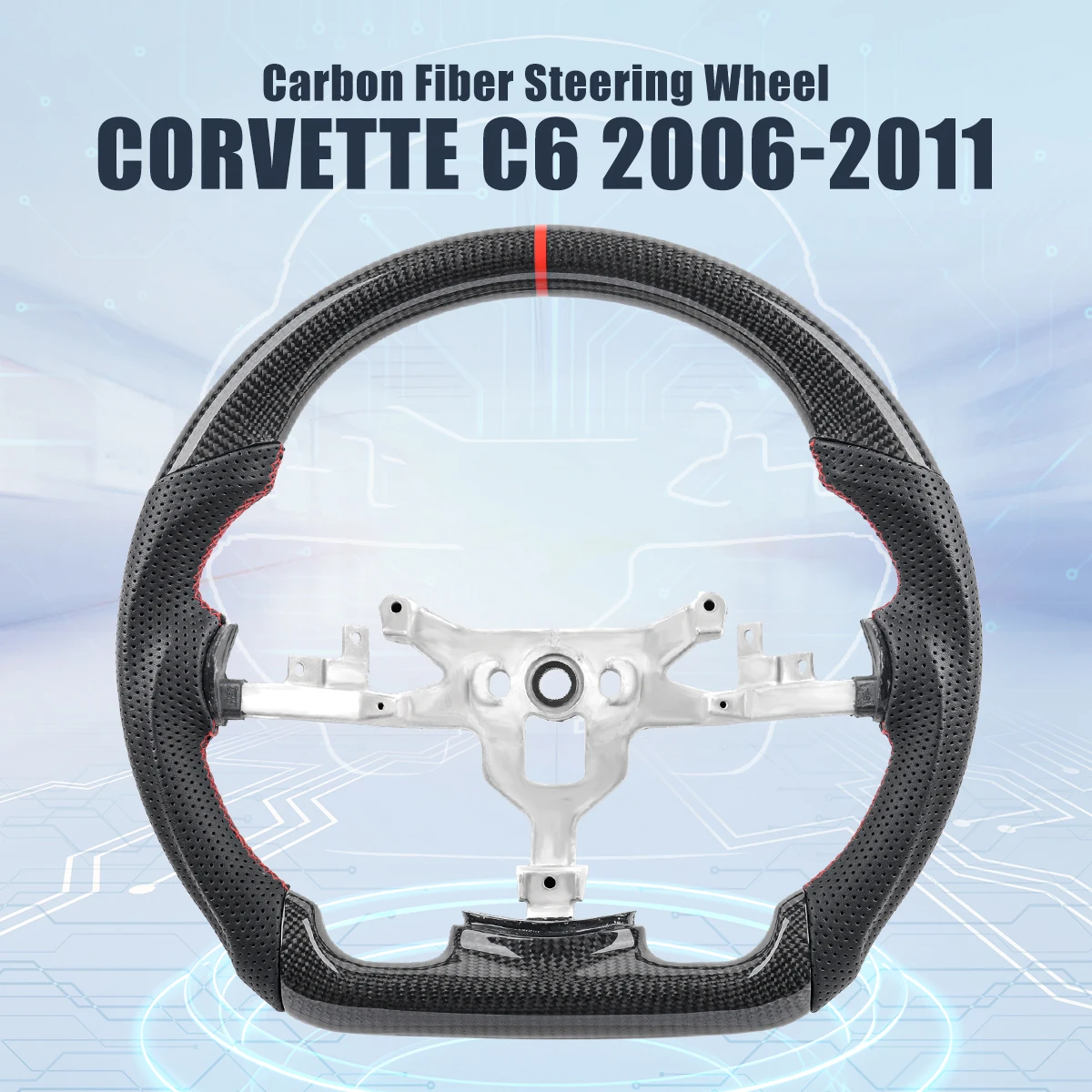 Real Carbon Fiber Steering Wheel For Chevrolet Corvette C6 z06 zr1 2006-2011 Perforated Leather Racing Wheel
