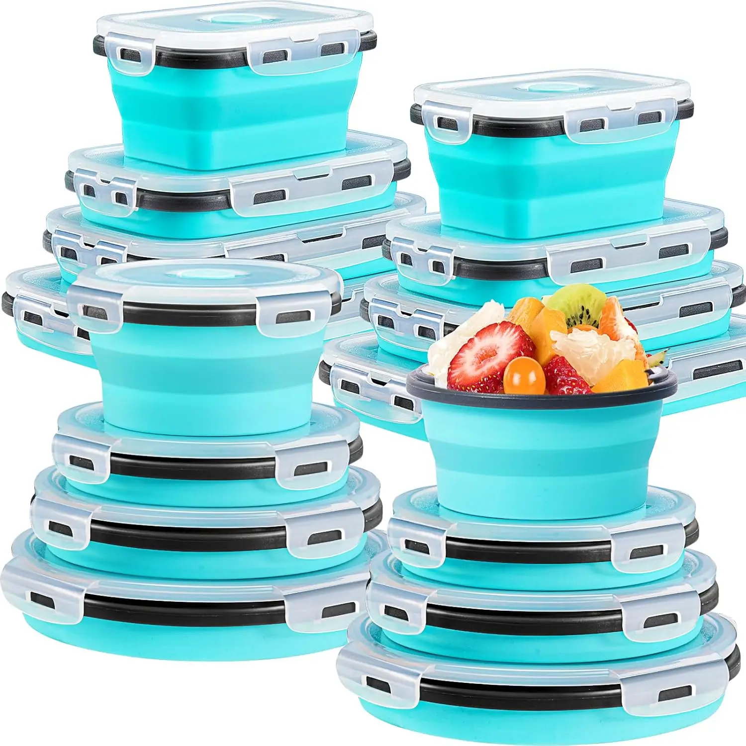 16 Collapsible Food  Containers with Lids, Silicone Food  Containers, Collapsible Bowls, Collapsible Food Containers, Silicone  