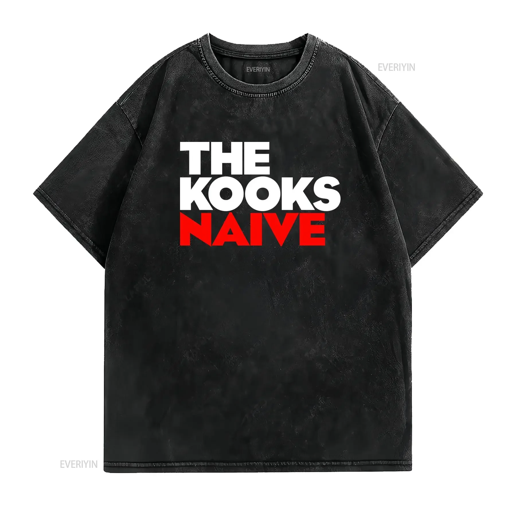 Vintage Indie Rock The Kooks Naive Print Casual Streetwear T Shirt vintage Washed Slightly homme Stylish Unisex Stretched