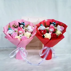 Hello Kitty Kuromi Melody Plush Bouquet Pendant Kawaii Sanrio Anime Fluffy Stuffed Plush Doll Valentine's Day Holiday Gift