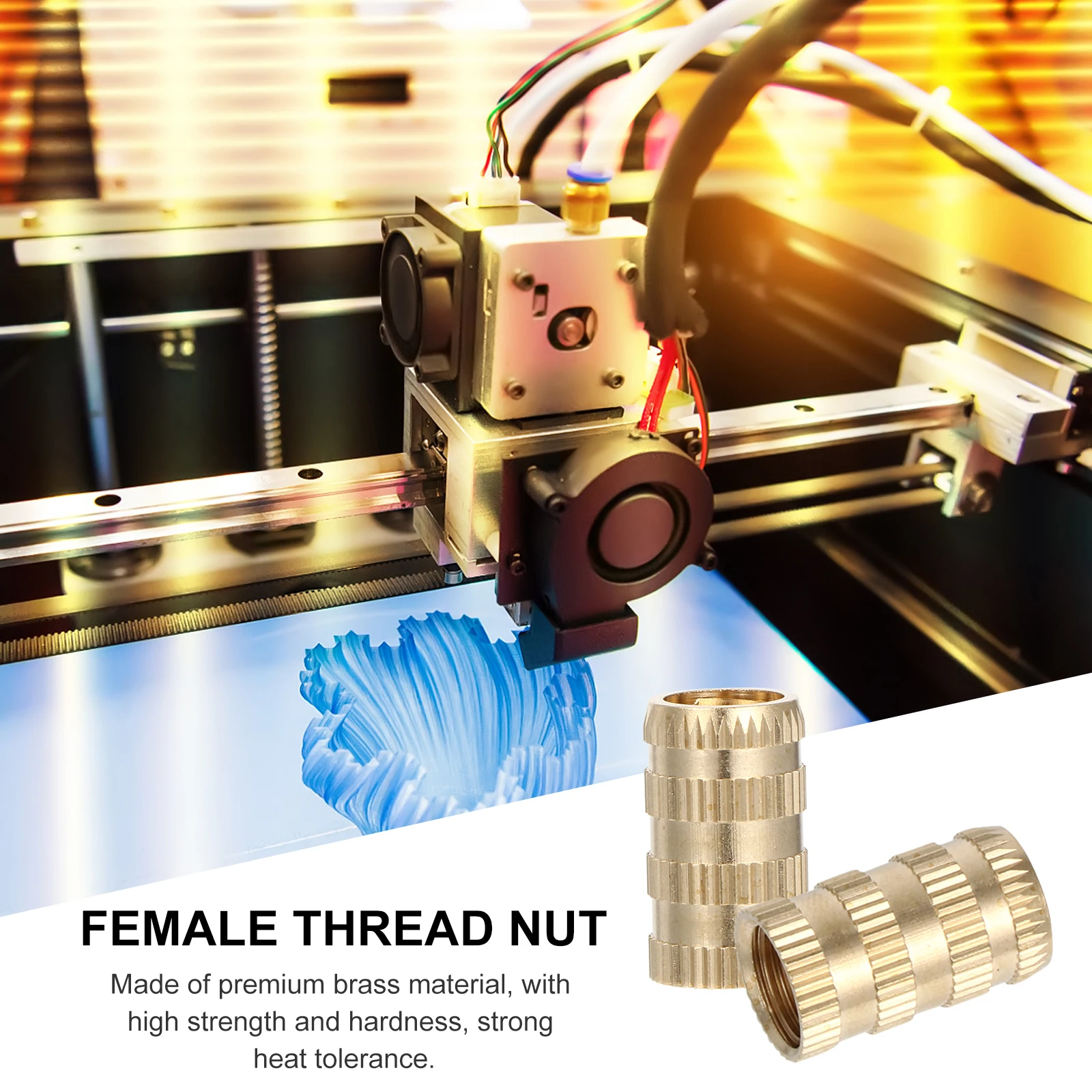 

10Pcs M10 115 20 Brass Knurled Female Thread Insert Nuts for Injection Molding 3D Printer Parts Embedment Threaded Nuts