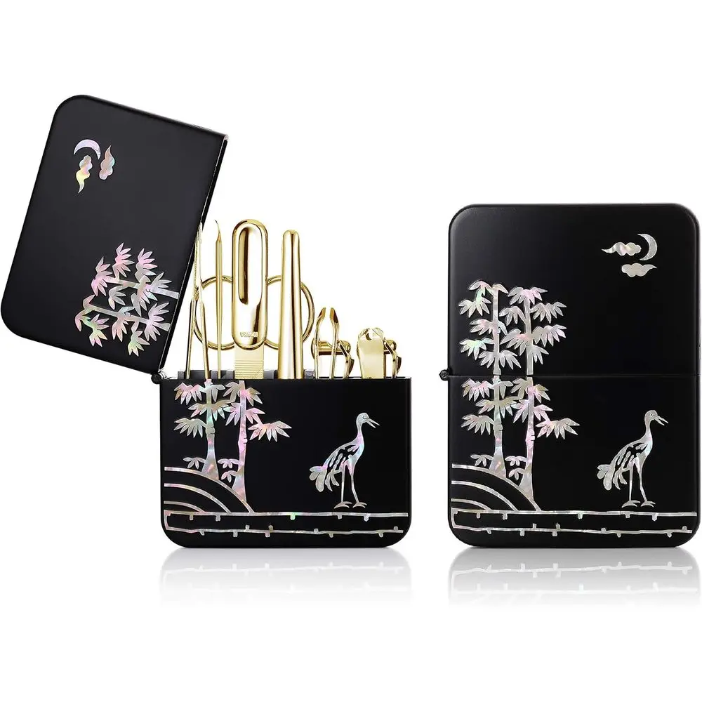 

Premium Quality Pearl Mother of 777 Travel Manicure Grooming Kit with Nail Clippers (Gold)