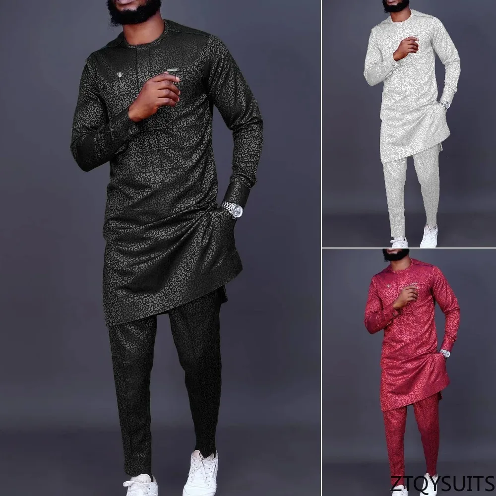 

New Dashiki Men's Set Black/Red Round Neck Long Sleeve Luxury Brand Men's Suit Casual Slim Fit Men's Set Wedding Evening Suit