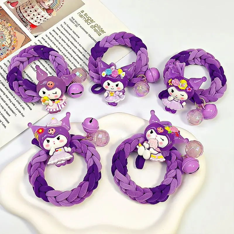 Kuromi-Corbata de pelo de Anime Sanrio Kawaii para niños, lazo de dibujos animados, My Melody Ins, accesorio de cuerda para la cabeza circular, decoración, regalos, nuevo