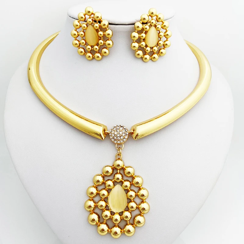 Fashion Jewelry Set Large Pendant Necklace Earring Set Gold Plated Jewelry Wedding Party Gift