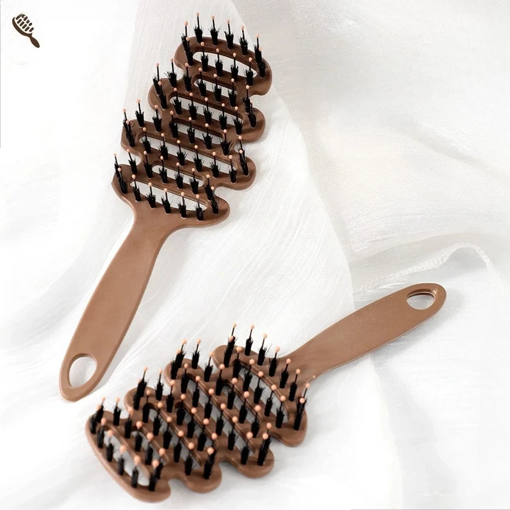 1Pc Natural Boar Bristle Hair Comb Hollow Scalp Massage Detangler Brush Anti-frizz Styling Hairbrush for Curly Hair Styling Tool