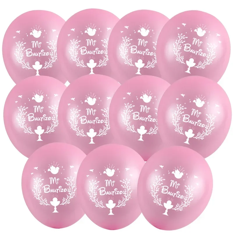 Spanish My Baptism Theme Logo Balloons 50pcs 10 inch Pink Blue Latex Balloon Set Boy Girl Birthday Baby Shower Party Decor