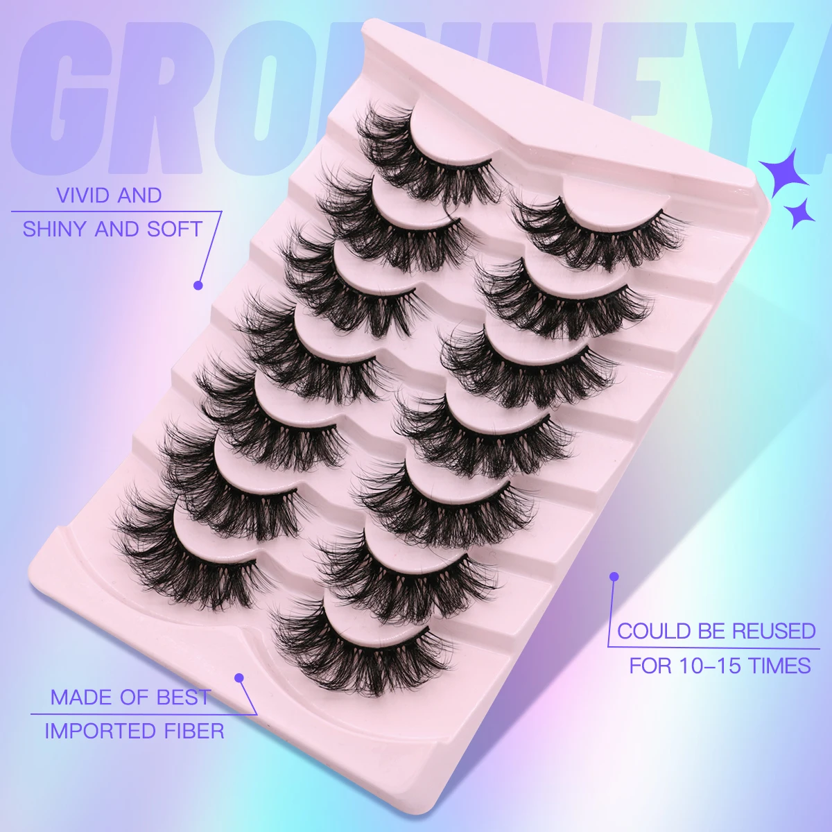 GROINNEYA Lashes Mink Fluffy 5/7 Pairs Eyelashes Long Lasting  Wispy Natural Lashes Dramatic Volume lashes Extension Thick  Long