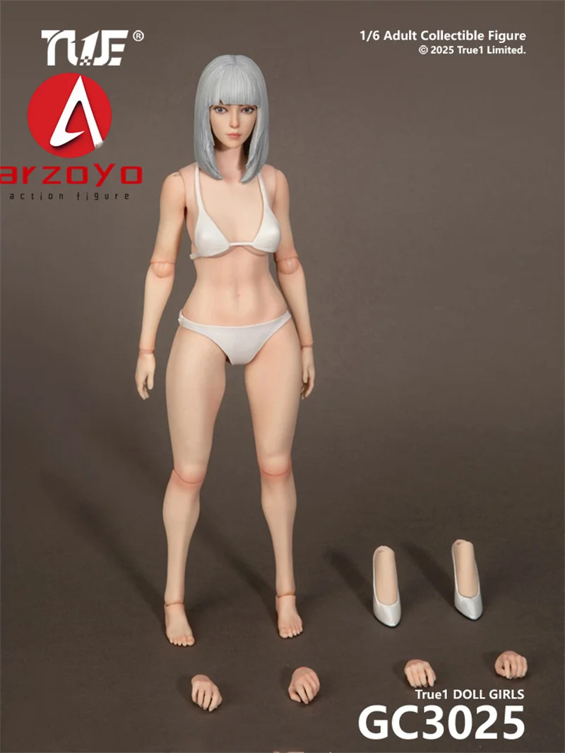 True1Toys GC3025 1/6 Figurka żeńska z super elastyczną, ruchomą głową z ruchomymi oczami, model figurki akcji, 12-calowy model ciała żołnierki