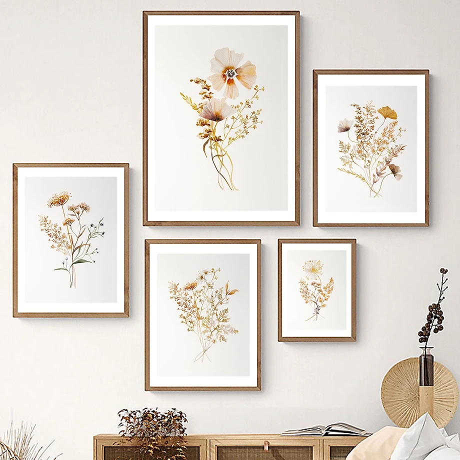 باقة الزهور البرية المائية النباتية طباعة بوهو الأزهار الفنية الرسم على لوحات القماش الجدارية الشمال المشارك ديكور غرفة المعيشة المنزلي #4