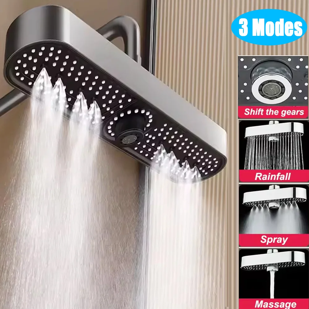 

245/480MM Super Big Panel Large Flow Supercharge Ceiling Mounted Shower Head Set 3 Modes High Pressure Water Saving Showerhead