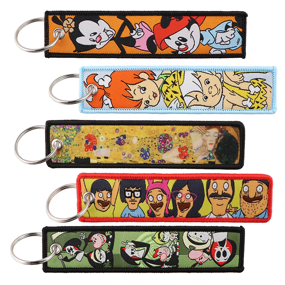 Cartoon Key Chain for Men Women Embroidery Key Fobs Holder Cute Oil Painting Key Tag Key Ring Fashion Accessories Gifts