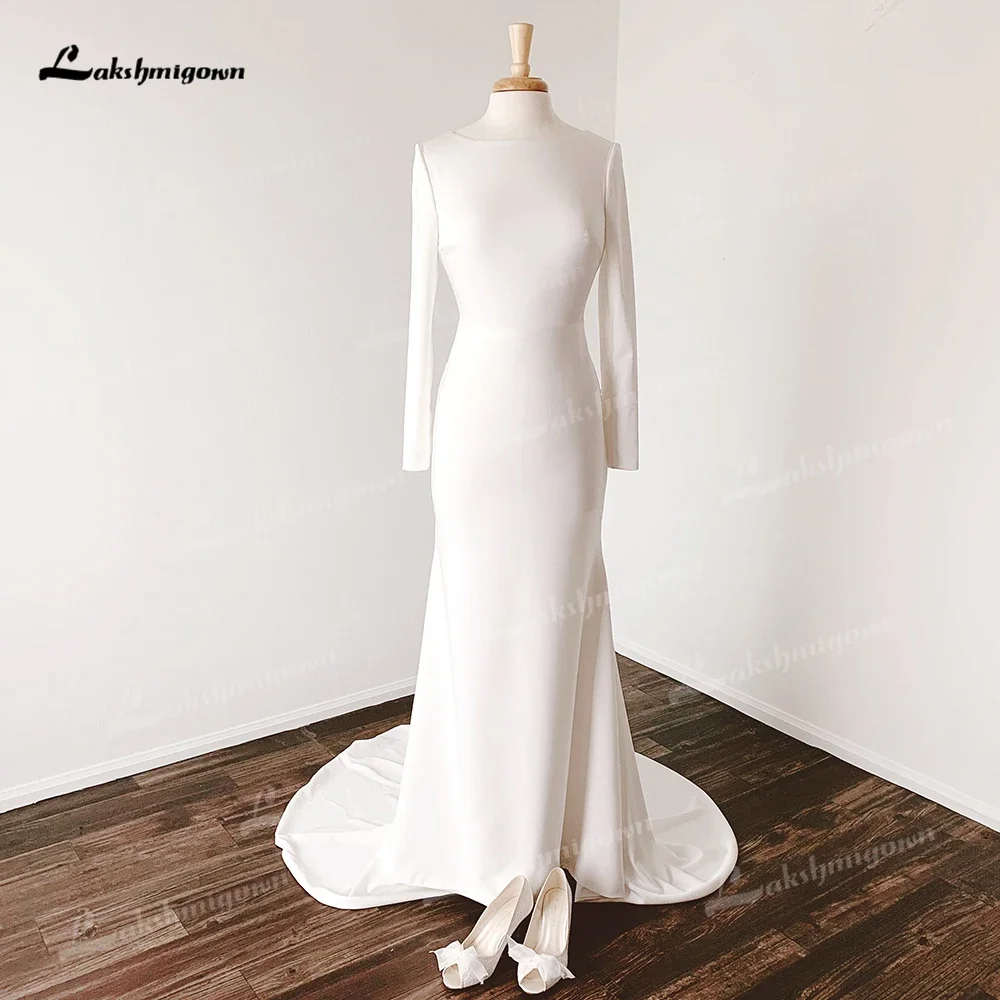 Robe de Mariée Sirène en Satin à Manches sulfpour Femme, Simple, Col Rond, Sexy, Bouton Dos Ouvert, Patients Boho, Quel que soit le Balayage, Éducatif, 2025