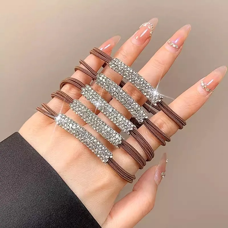 10pcs Rhinestone Hair Ties High Elasticity Black Hair Rope Women Scrunchies Hair Accessories For Ladies Girls Party Hair Jewelry