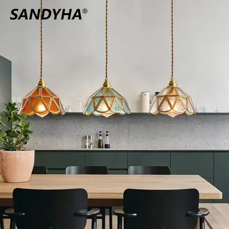 

Modern Glass Pendant Lights Retro Colorful Hanging Chandelier for Dining Room Bedroom Bedside Lamp Decoration Lighting Fixtures