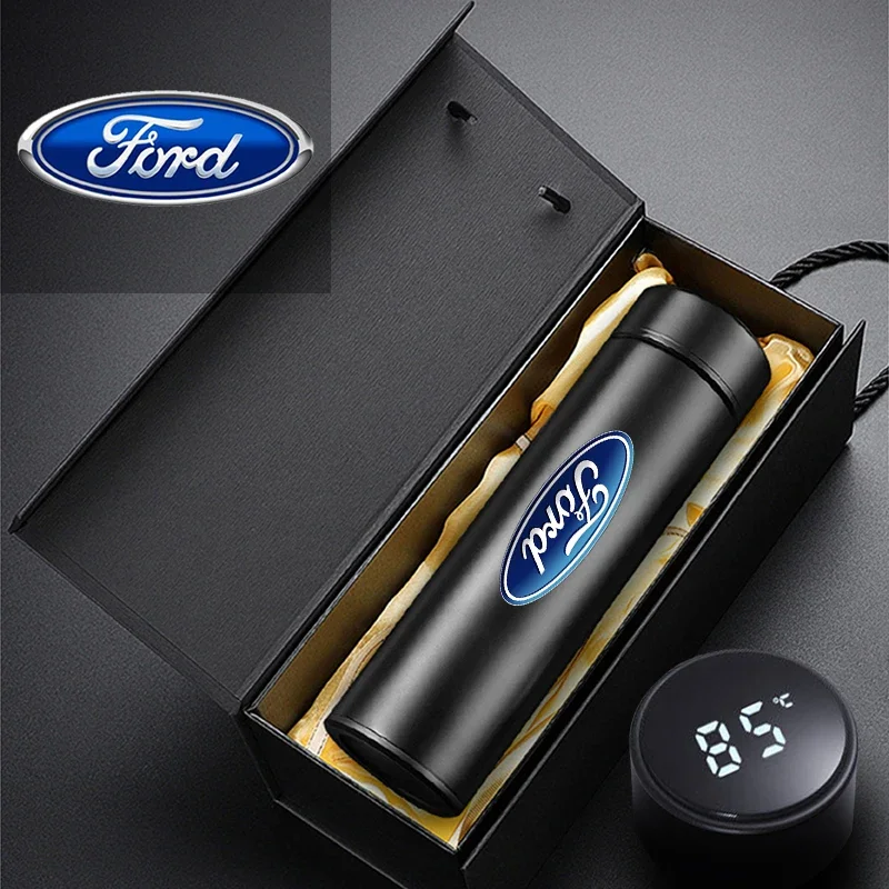 Car Smart Thermos Mug With Temperature Display For Ford Focus 2 MK2 3 4 MK3 ST Mondeo Festiva Fusion Suit Fiesta Mustang Ranger