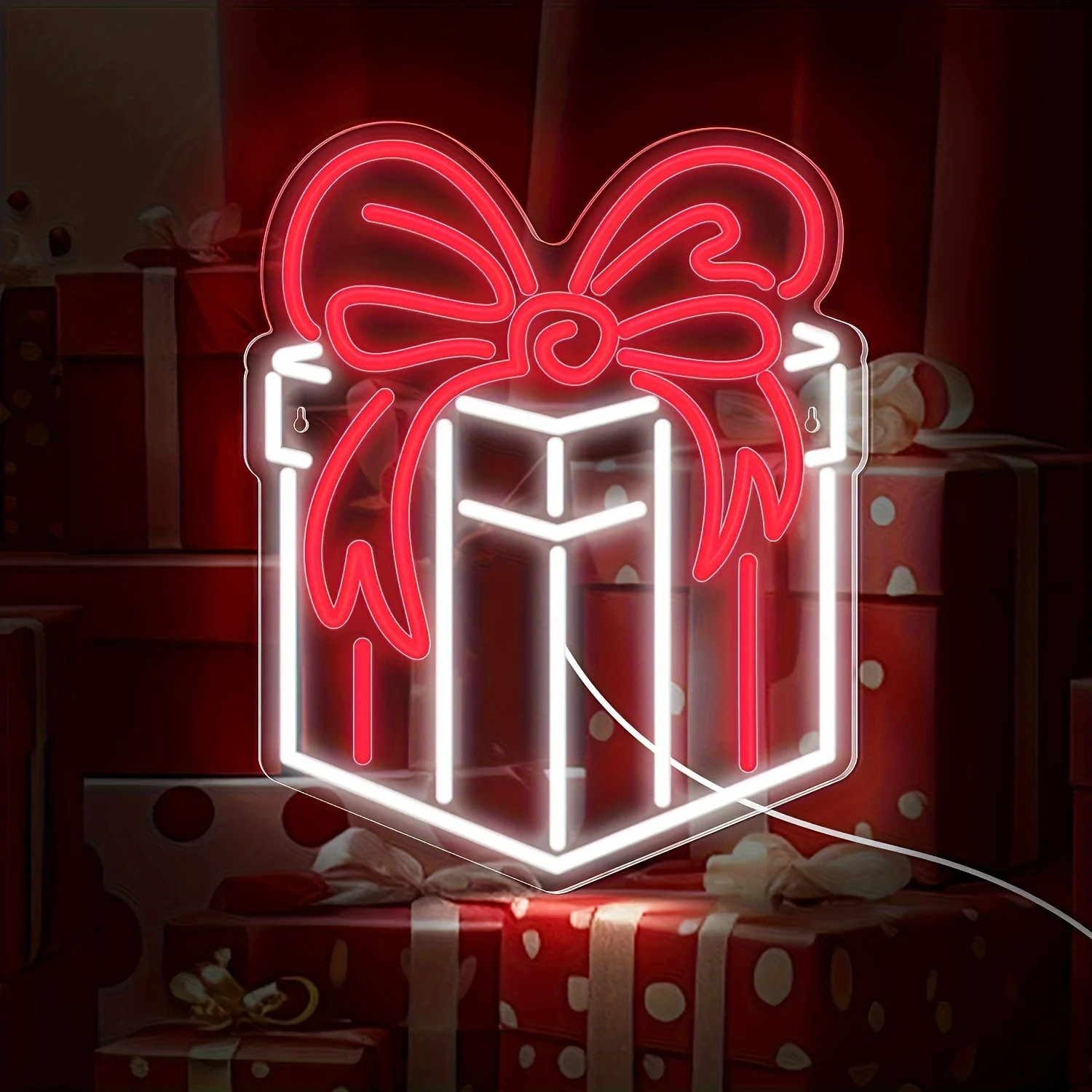 LED Neon Light Sign Christmas Gift Box Neon Sign for Party Bar Bedroom Restaurant Shop Wall Mount Decor Dimmable USB-Powered