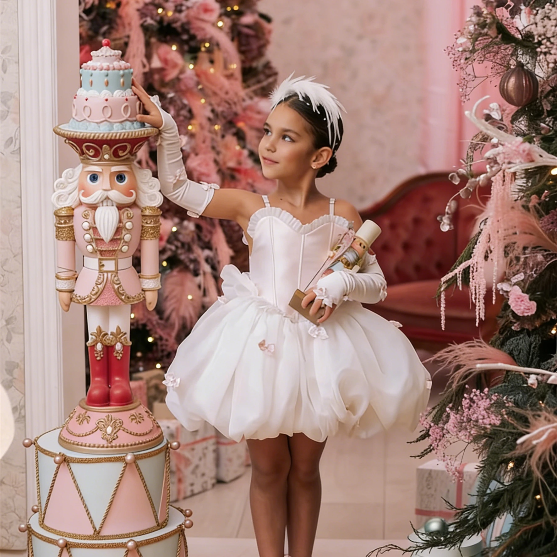 

Customized Flower Girl Dress For Wedding Bowknot Sleeveless Knee Length High Waist Kids Birthday Party First Communion Gown