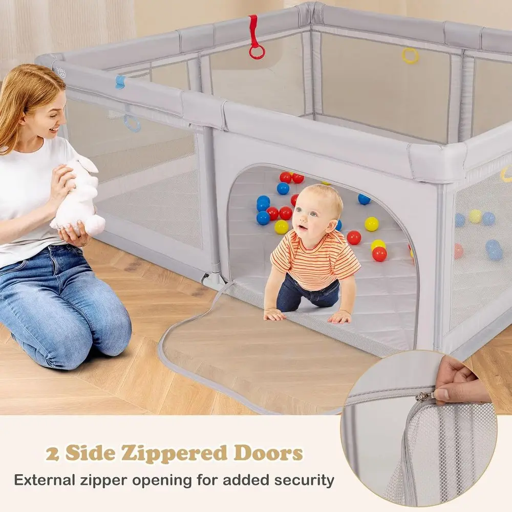 คอกกั้นเด็กพับได้ขนาด 73x61.5 ซม. พร้อมลูกบอล 50 ลูก, ห่วงดึง, ศูนย์กิจกรรมในร่ม/กลางแจ้ง, ตาข่ายระบายอากาศเพื่อความปลอดภัย