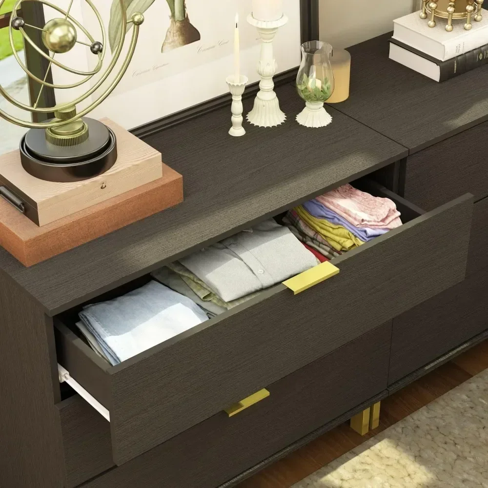 Nachttisch mit 3 Schubladen, großer Nachttisch mit goldenen Metallbeinen, modern und zeitgenössisch, für Schlafzimmer