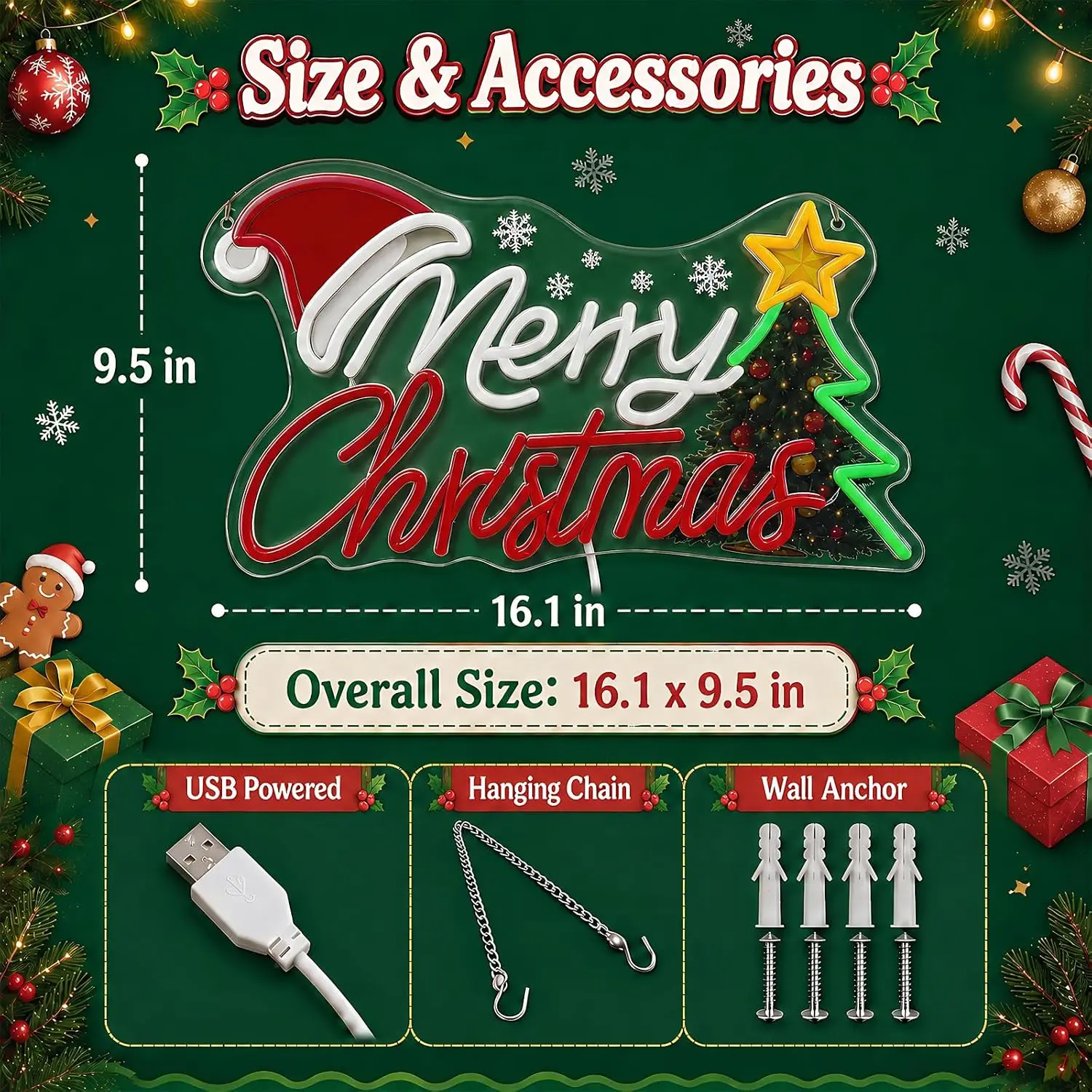 Merry Christmas Neon Sign Christmas Tree LED Neon Light Xmas Party Game Room Bedroom Home Wall Decor Christmas Gift USB Powered
