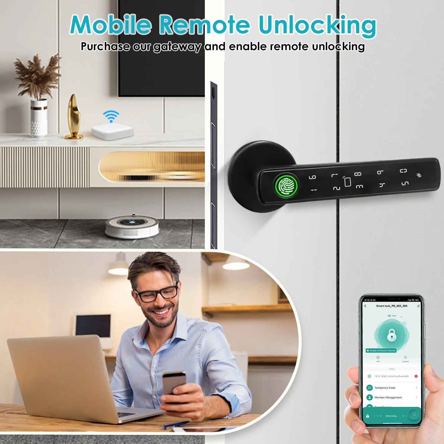 قفل مقبض الباب الإلكتروني، أجهزة تويا، التعرف على بصمات الأصابع، قفل الباب، تطبيق الحياة الذكية، نظام قفل الباب الذكي