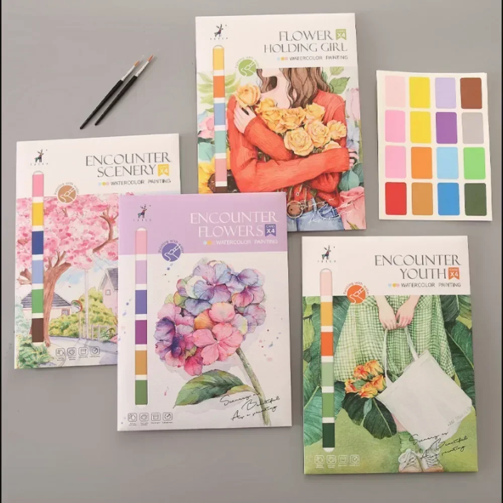 Przenośna książka do malowania akwarelami 4 arkusze kolorowanka z pędzlem gwasz książka dla dzieci Graffiti rysunek rysunek artykuły papiernicze