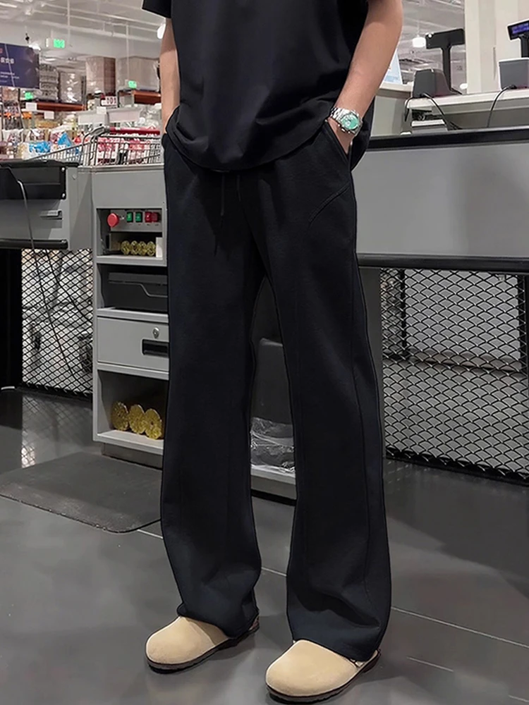 

Черные мужские спортивные брюки с широкими штанинами, осень-зима, прямые расклешенные брюки-трубы, повседневные прочные модные брендовые брюки