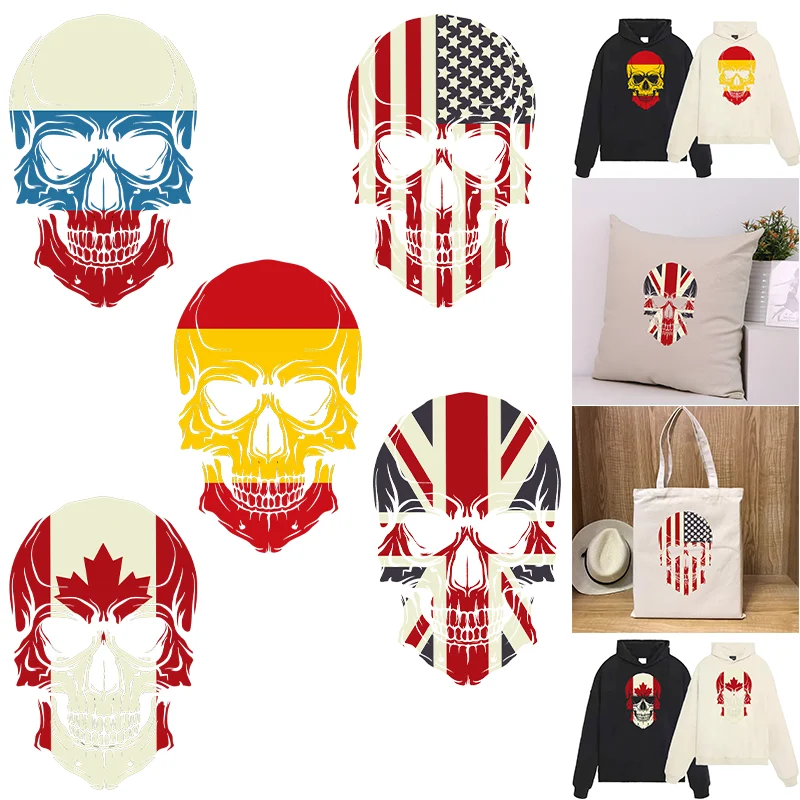 Personalized Innovation Flag Skull,Heat transfers stickers for clothing suitable for Hoodies,T-shirts,pillows,canvas bag,etc.