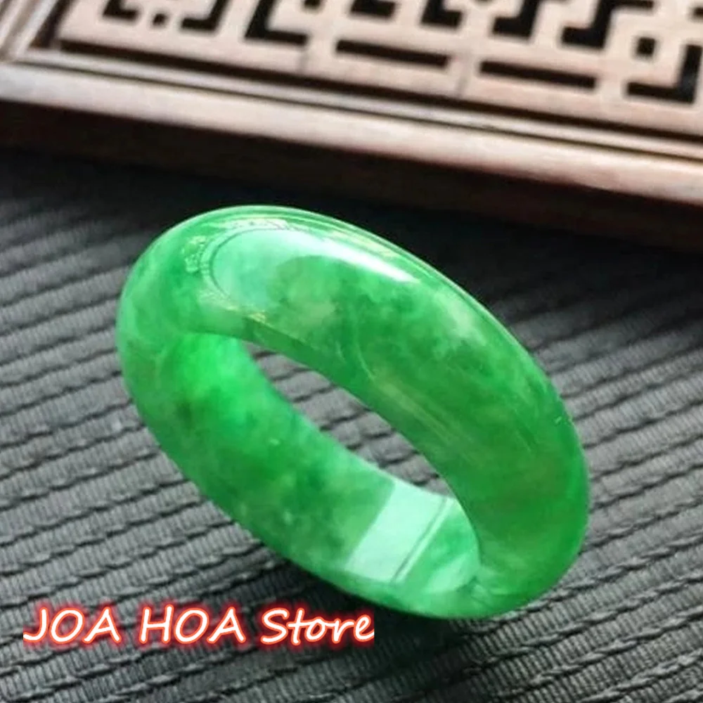 Cincin Batu Giok Hijau Alami Jadeite Jimat Mode Jimat Tangan Ukiran Tangan Hadiah Kerajinan Tangan Wanita Pria Perhiasan Bagus