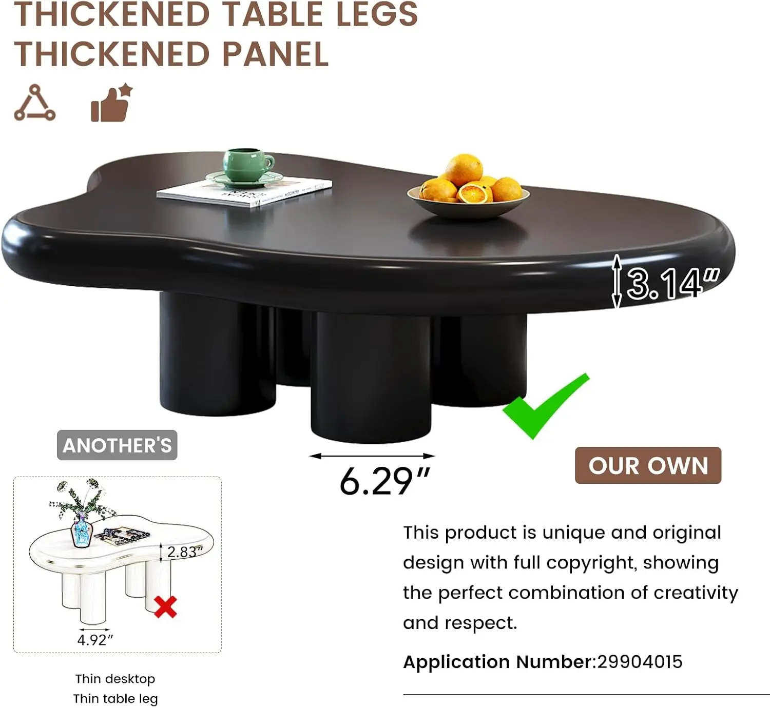 Table basse moderne noire nuage, table basse noire de dessin animé, adaptée aux tables basses modernes dans les salons, 41 po