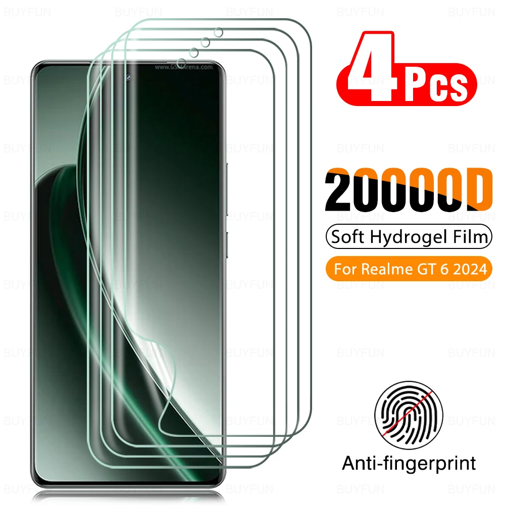 4Pcs Hydrogel Film For Realme GT 6 6T 2024 HD Screen Protector Realmy GT6 GT6T Realmi RealmeGT6 Soft Protective Films Not Glass