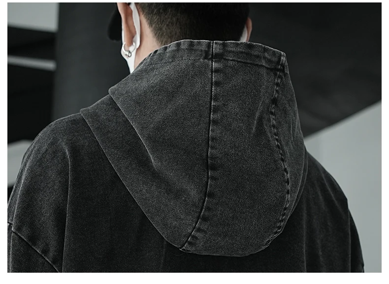 เสื้อฮู้ดแขนยาวทรงหลวมสไตล์อเมริกันย้อนยุคสุดเทรนดี้  ลำลองทันสมัย เหมาะสำหรับใส่ทำงานสำหรับผู้ชาย