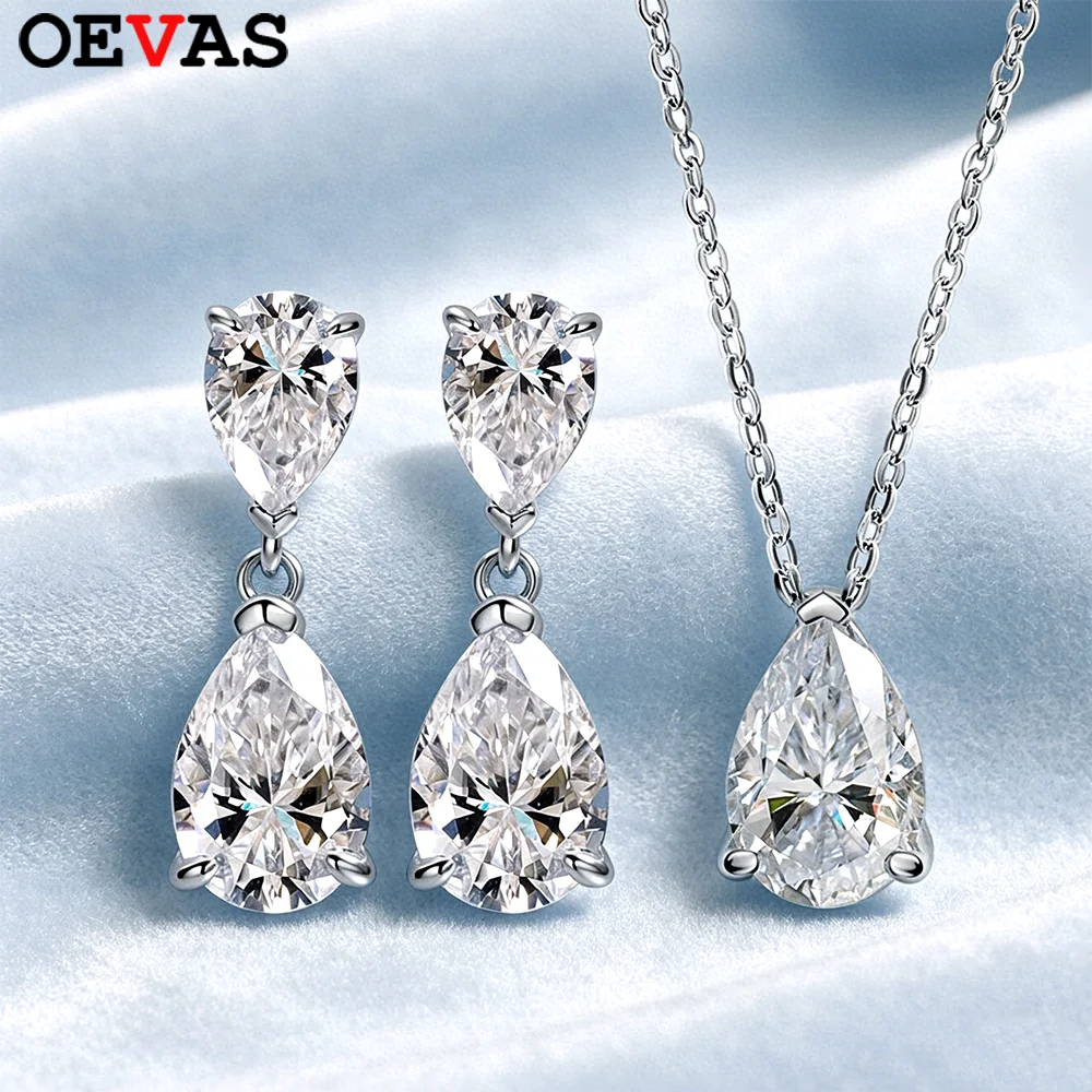 

OEVAS 7.2cttw Pear Cut Moissanite Stud Earrings/Necklace Set For Women 100% S925 Silver Waterdrop Wedding Bridal Fine Jewelry