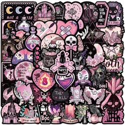 Pegatinas estéticas de dibujos animados para ordenador portátil, calcomanías bonitas de Calavera, polilla, corazón escalofriante, Horror, color rosa y negro, 50 piezas