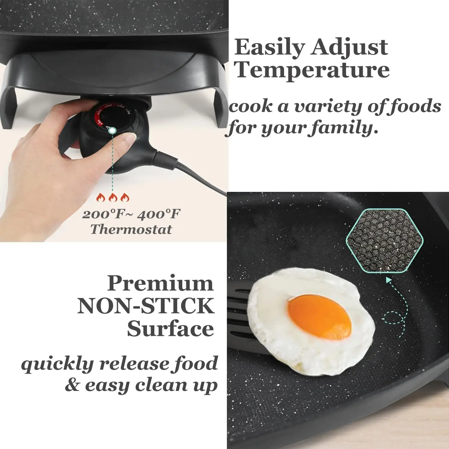 Electric Skillet Nonstick Extra Deep, with Glass Vented Lid