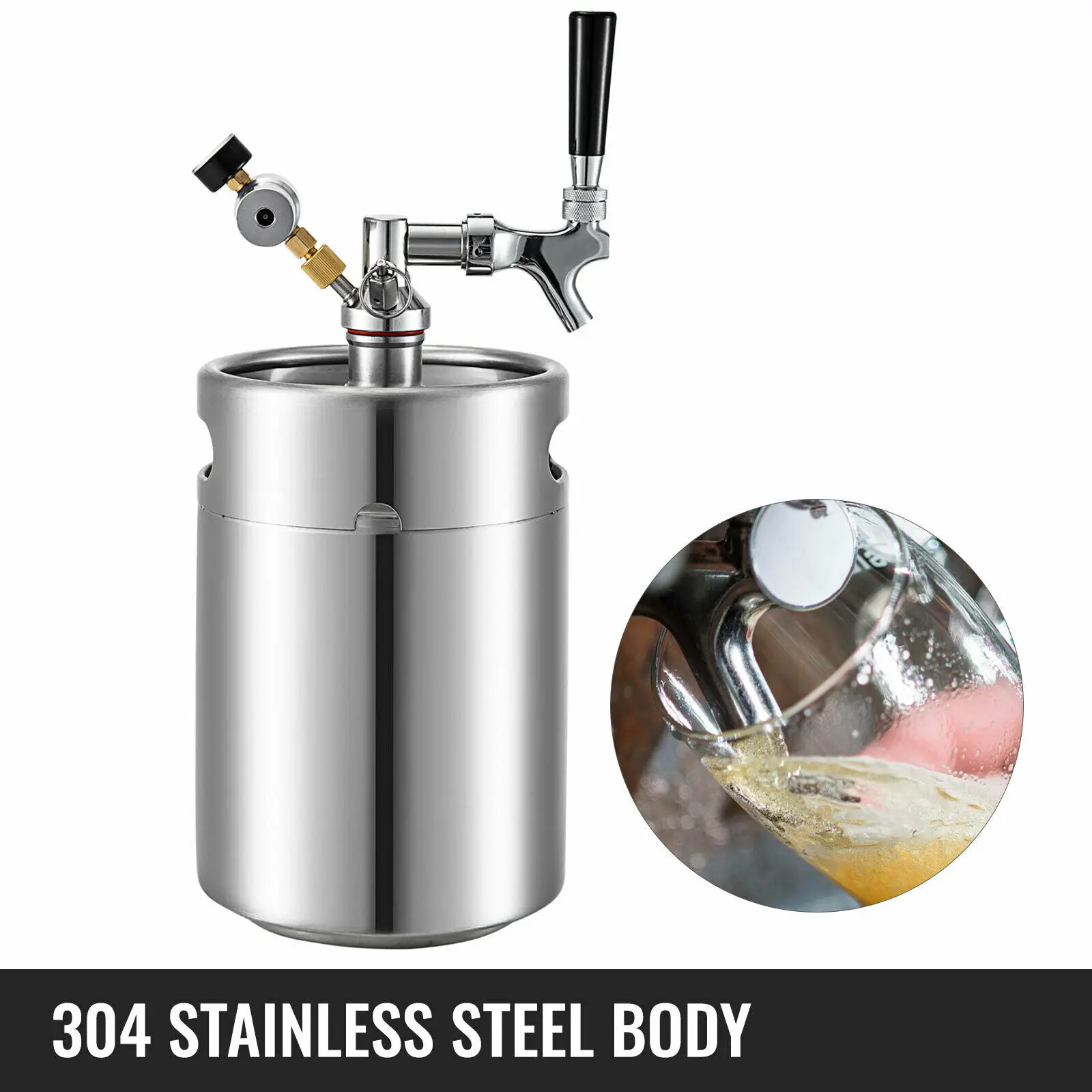 2/4/5L Mini Beer Keg Stainless Steel Portable Beer Dispenser w/ Beer Faucet Anti Microbial Easy Clean Storage Home Use