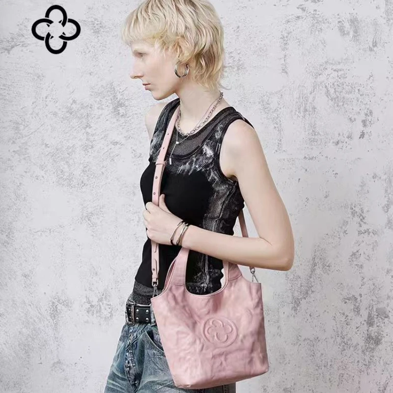 Cassile Bucket Bag Pink 2025 New Style High-end Wrinkled Crossbody Bag for Women