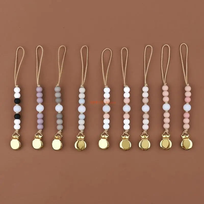 U50F 1 szt. Łańcuszek do smoczka dla niemowląt Smoczek Zaciski do smoczka Koraliki silikonowe Łańcuszki do smoczka