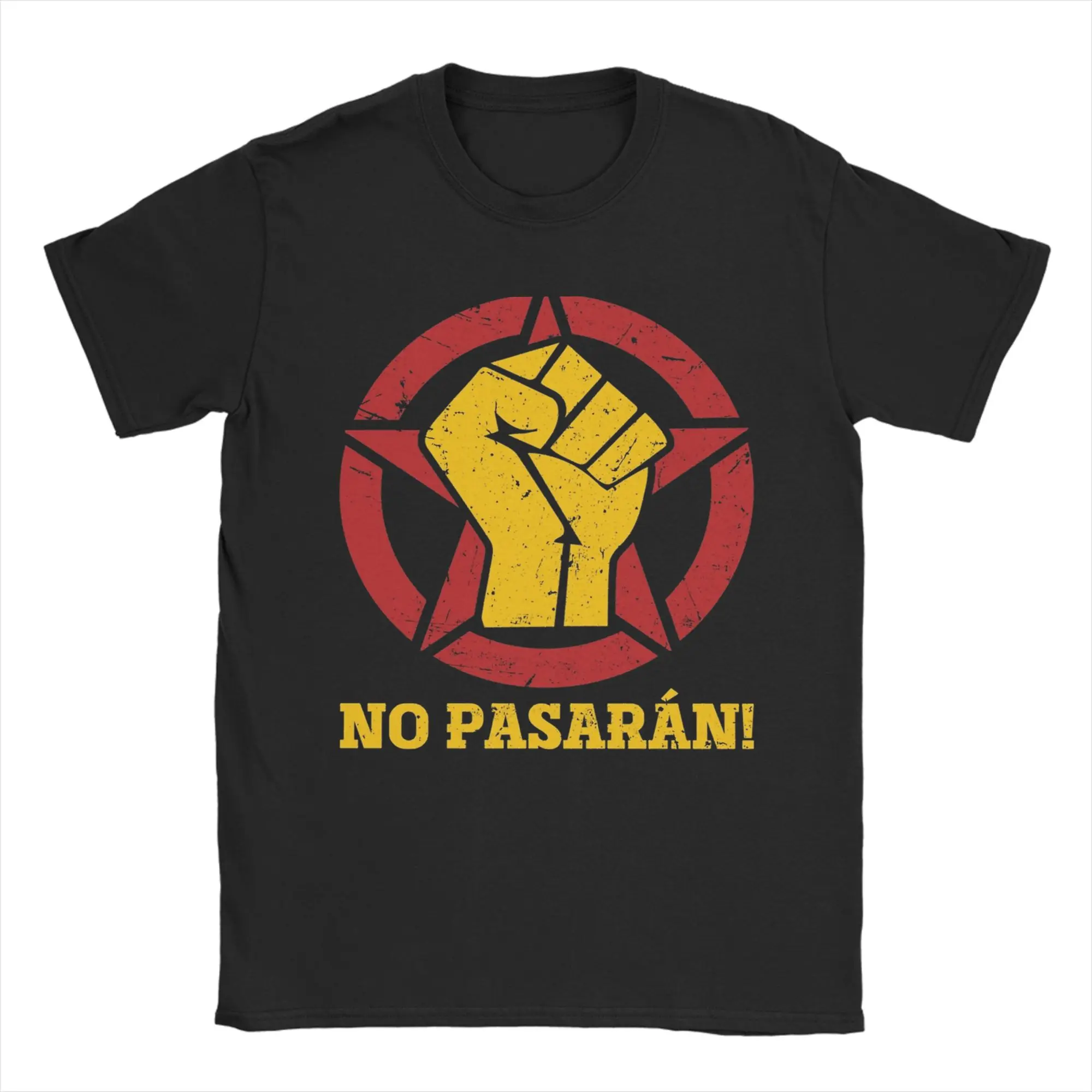 Print Anti Fascist No Pasaran Tshirts Men Cotton Short Sleeve Red Star Round Neck Summer Clothes