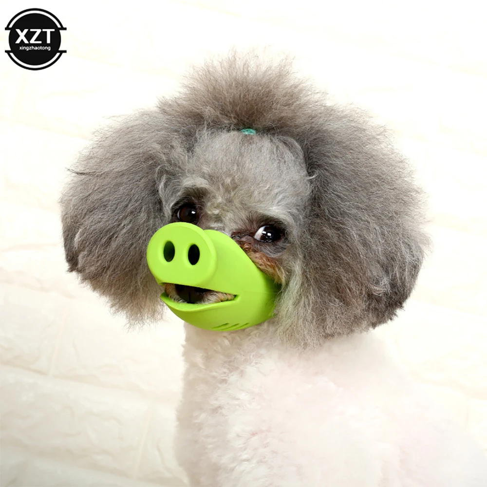 Soft Breathable Cute Pig Dog Muzzle Silicone Anti-bite Dog Muzzles Stop Bark Bite Mouth Mask Adjustable for Small Dog Pets