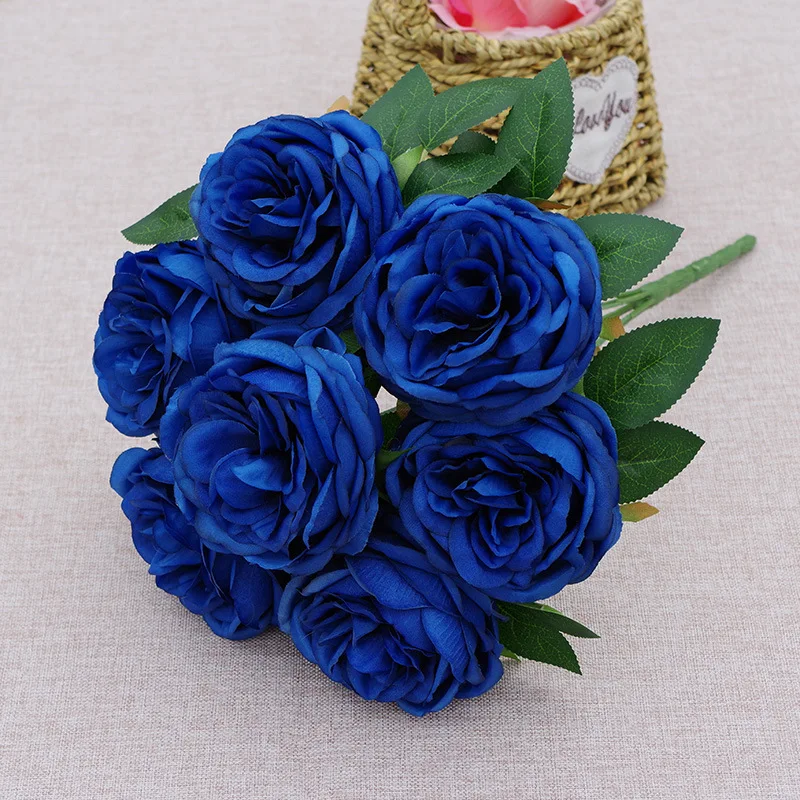 7 Head Blue Peonies Artificial Flowers Silk Bouquet Wedding  Christmas Table Decor Flower Arrangement Bloemen Boeket