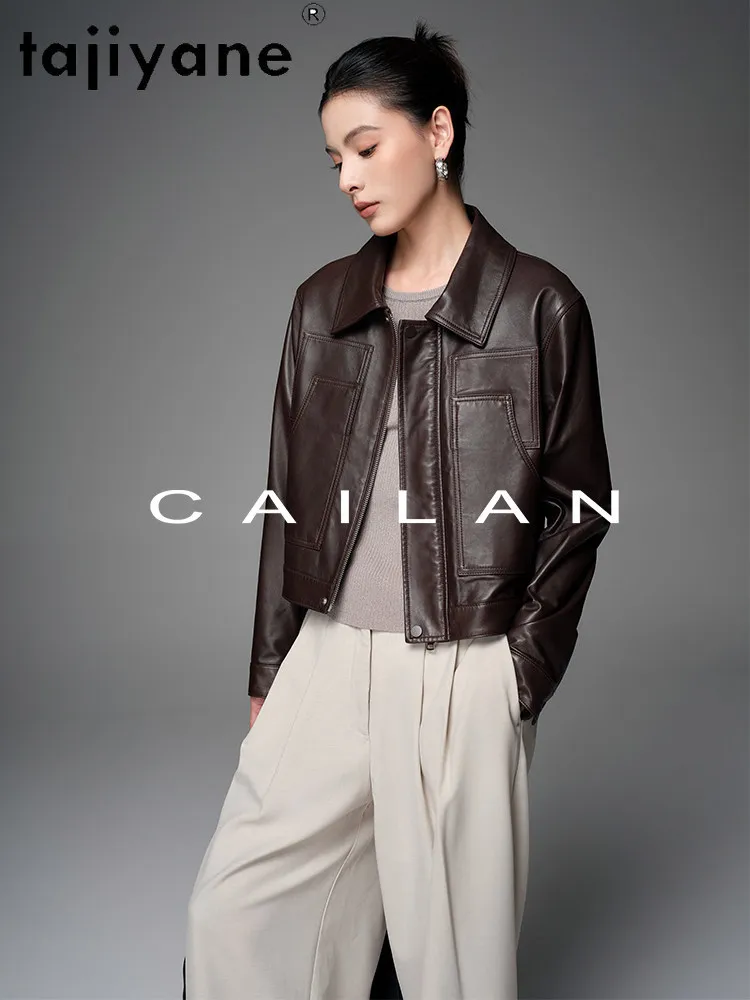 TAJIYANE 本物の羊皮ジャケット ショート丈 本革ジャケット レディース おしゃれ バイク用 秋服 2025 コート 女性用 дубленка