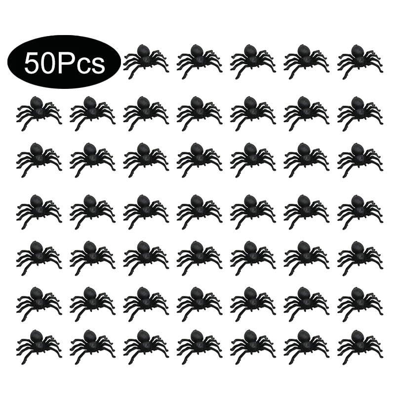 50pcs Halloween Spiders Decorations Small Black Luminous Plastic Spiders Haunted House Spider Decoration Simulation Tricky Toy