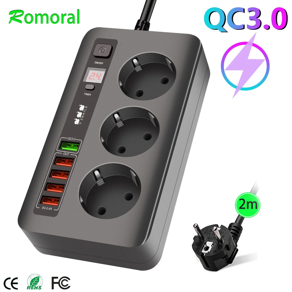 QC3.0 Multi USB Charger Hub EU Outlets Plug Power Strip Quick Charge Desktop Socket Fast Charging for iPhone Samsung Laptop