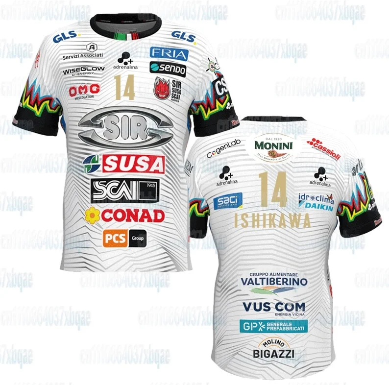 Sir Susa Scai Perugia Volleyballtrikot Kurzarm-Sport-T-Shirt Teamuniform Atmungsaktiv Schnelltrocknend Training Familienoutfit – Detail 12
