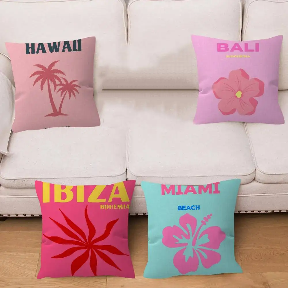 Funda de cojín Miami Beach Ibiza Capri Bondi Mykonos, regalos, muebles para el hogar y la oficina, dormitorio, sofá, coche, 45x45cm