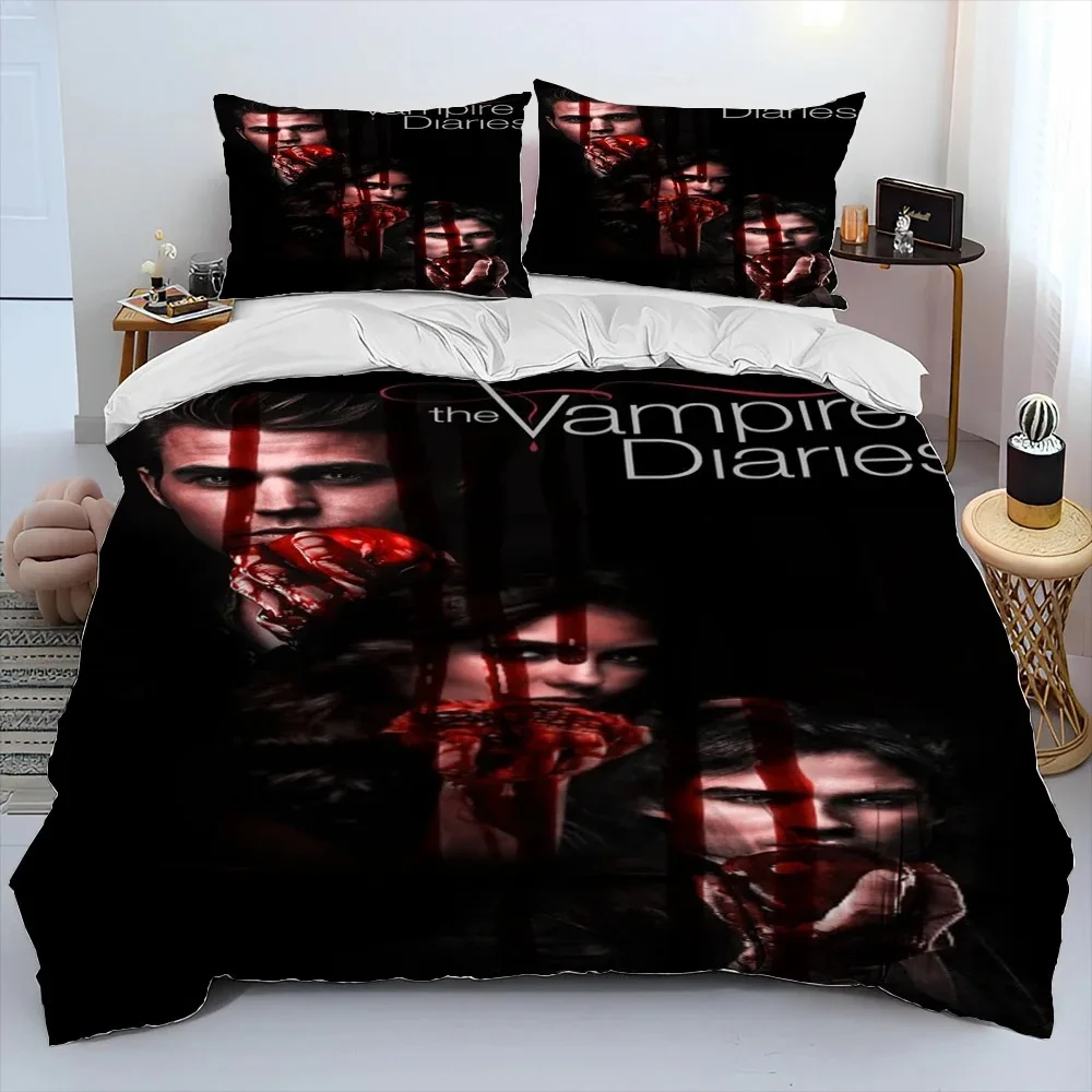 Cartoon The Vampire Diaries Bedding Set,Boy&Girl Duvet Cover Pillow Case Gift,Home Bedroom Quilt Set Large King 220x260cm