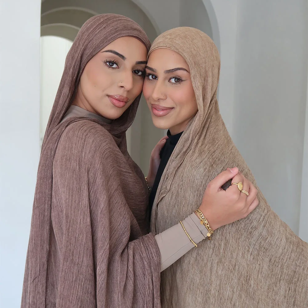 Nature Crinkle Cotton Linen Scarf Hijab Dirty dyeing Design Middle Eastern Scarf Wrap Popular Solid Dubai Headwrap