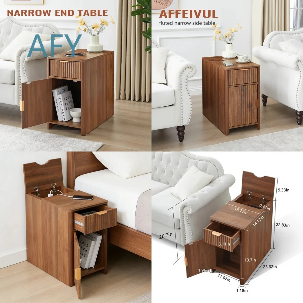 Medieval Retro Curved Surface Sofa Side Table with Hidden Compartment for Living Room Bedroom Office Decor For Modern